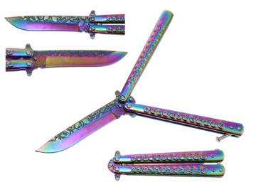 Nóż motylek czaszki tęczowy