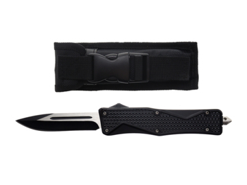 Nóż sprężynowy typu OTF metal czarny z pokrowcem