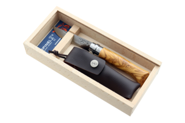 Nóż Opinel Inox Lux Olive opakowanie + etui NO. 8