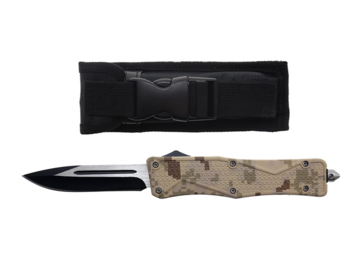 Nóż sprężynowy typu OTF metal camo z pokrowcem