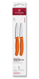 Zestaw 2 noży gładki i ząbkowany 8cm Victorinox Swiss Classic orange