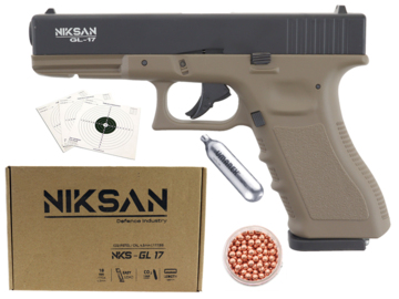 Wiatrówka pistolet Niksan Defence NKS GL17 Tan 4,5 mm BB Blow Back CO2